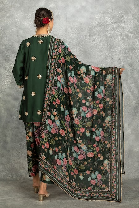 Shop Tanu Malhotra Green Cotton, Silk, Organza Embroidery, Mirrors, Beads, Kurta And Salwar Pant Set at Aza Fashions Shop_Tanu Malhotra_Green Cotton, Silk, Organza Embroidery, Mirrors, Beads, Kurta And Salwar Pant Set _at_Aza_Fashions