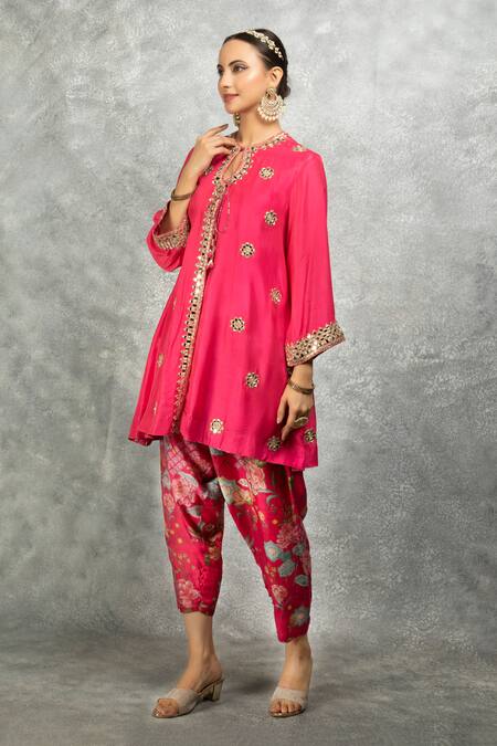 Tanu Malhotra Pink Kurta And Salwar Pant Cotton Silk Embroidered Mirror & Floral Print Set  3