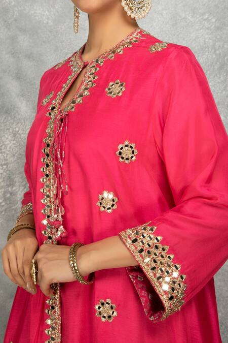 Tanu Malhotra Pink Kurta And Salwar Pant Cotton Silk Embroidered Mirror & Floral Print Set  7