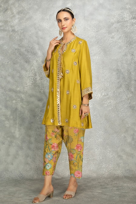 Buy Tanu Malhotra Yellow Cotton, Silk, Organza Embroidery, Gota Patti, Mirror Dori Kurta Set Online at Aza Fashions Buy_Tanu Malhotra_Yellow Cotton, Silk, Organza Embroidery, Gota Patti, Mirror Dori Kurta Set _Online_at_Aza_Fashions