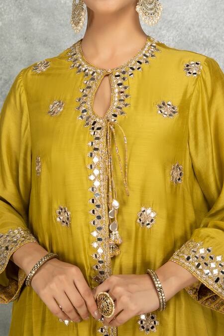 Buy Tanu Malhotra Yellow Cotton, Silk, Organza Embroidery, Gota Patti, Mirror Dori Kurta Set Buy_Tanu Malhotra_Yellow Cotton, Silk, Organza Embroidery, Gota Patti, Mirror Dori Kurta Set