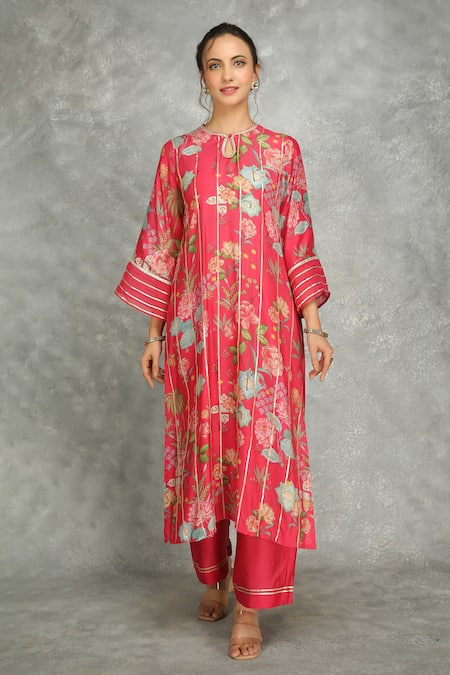 Buy Tanu Malhotra Pink Cotton, Silk, Organza Gota Patti, Lace Round Embroidered Kurta Pant Set Online at Aza Fashions Buy_Tanu Malhotra_Pink Cotton, Silk, Organza Gota Patti, Lace Round Embroidered Kurta Pant Set _Online_at_Aza_Fashions