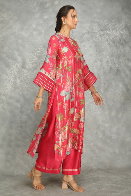 Shop Tanu Malhotra Pink Cotton, Silk, Organza Gota Patti, Lace Round Embroidered Kurta Pant Set Online at Aza Fashions Shop_Tanu Malhotra_Pink Cotton, Silk, Organza Gota Patti, Lace Round Embroidered Kurta Pant Set _Online_at_Aza_Fashions