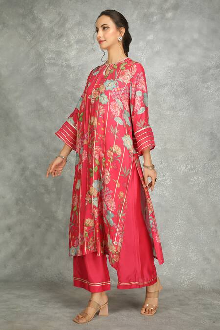 Tanu Malhotra Pink Cotton, Silk, Organza Gota Patti, Lace Round Embroidered Kurta Pant Set at Aza Fashions Tanu Malhotra_Pink Cotton, Silk, Organza Gota Patti, Lace Round Embroidered Kurta Pant Set _at_Aza_Fashions