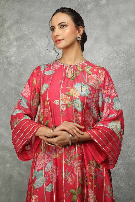 Buy Tanu Malhotra Pink Cotton, Silk, Organza Gota Patti, Lace Round Embroidered Kurta Pant Set Buy_Tanu Malhotra_Pink Cotton, Silk, Organza Gota Patti, Lace Round Embroidered Kurta Pant Set