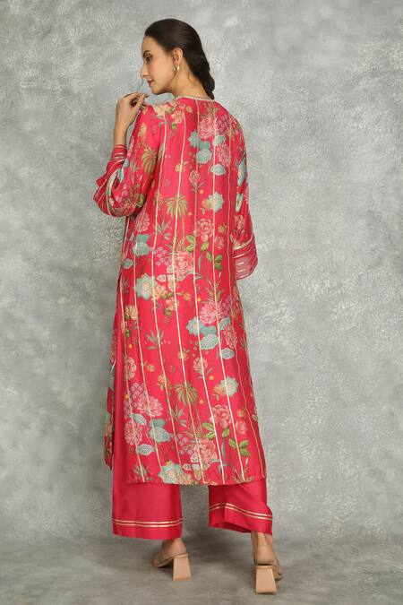 Shop Tanu Malhotra Pink Cotton, Silk, Organza Gota Patti, Lace Round Embroidered Kurta Pant Set Shop_Tanu Malhotra_Pink Cotton, Silk, Organza Gota Patti, Lace Round Embroidered Kurta Pant Set