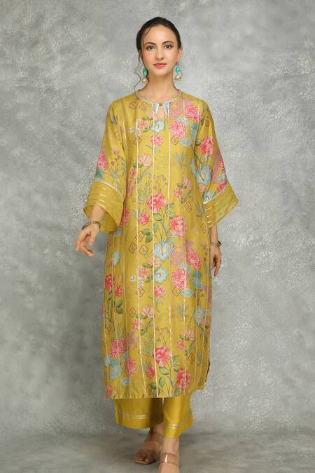 Buy Tanu Malhotra Green Cotton, Silk, Organza Embroidery, Lace, Gota Patti Round Kurta And Pant Set Online at Aza Fashions Buy_Tanu Malhotra_Green Cotton, Silk, Organza Embroidery, Lace, Gota Patti Round Kurta And Pant Set _Online_at_Aza_Fashions