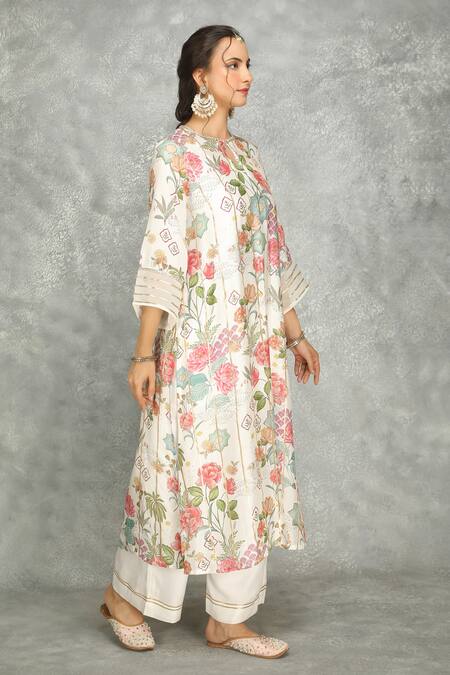 Shop Tanu Malhotra White Cotton, Silk, Organza Embroidery, Gota Patti, Lace Round Neck Kurta Set Online at Aza Fashions Shop_Tanu Malhotra_White Cotton, Silk, Organza Embroidery, Gota Patti, Lace Round Neck Kurta Set _Online_at_Aza_Fashions