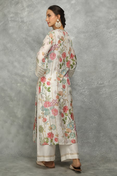 Shop Tanu Malhotra White Cotton, Silk, Organza Embroidery, Gota Patti, Lace Round Neck Kurta Set at Aza Fashions Shop_Tanu Malhotra_White Cotton, Silk, Organza Embroidery, Gota Patti, Lace Round Neck Kurta Set _at_Aza_Fashions