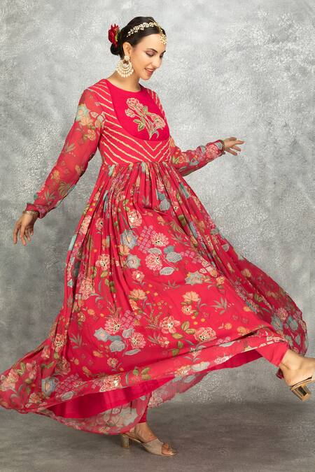 Buy Tanu Malhotra Pink Georgette, Lycra, Organza Beads, Floral Print Anarkali And Churidar Set Online at Aza Fashions Buy_Tanu Malhotra_Pink Georgette, Lycra, Organza Beads, Floral Print Anarkali And Churidar Set _Online_at_Aza_Fashions