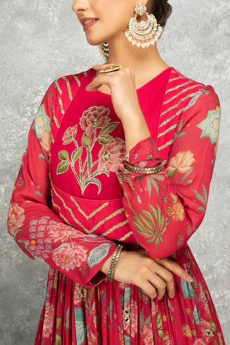 Shop Tanu Malhotra Pink Georgette, Lycra, Organza Beads, Floral Print Anarkali And Churidar Set Online at Aza Fashions Shop_Tanu Malhotra_Pink Georgette, Lycra, Organza Beads, Floral Print Anarkali And Churidar Set _Online_at_Aza_Fashions