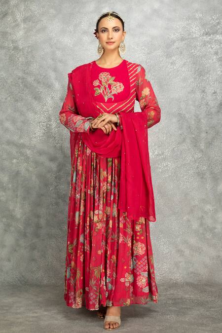 Tanu Malhotra Pink Georgette, Lycra, Organza Beads, Floral Print Anarkali And Churidar Set at Aza Fashions Tanu Malhotra_Pink Georgette, Lycra, Organza Beads, Floral Print Anarkali And Churidar Set _at_Aza_Fashions