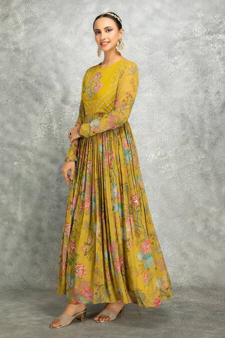 Buy Tanu Malhotra Green Georgette, Lycra, Organza Beads, Mirrors Round Floral Print Anarkali Set Online at Aza Fashions Buy_Tanu Malhotra_Green Georgette, Lycra, Organza Beads, Mirrors Round Floral Print Anarkali Set _Online_at_Aza_Fashions