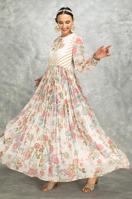 Buy Tanu Malhotra White Georgette, Lycra, Organza Embroidery, Beads Round Mirror Anarkali Set Online at Aza Fashions Buy_Tanu Malhotra_White Georgette, Lycra, Organza Embroidery, Beads Round Mirror Anarkali Set _Online_at_Aza_Fashions