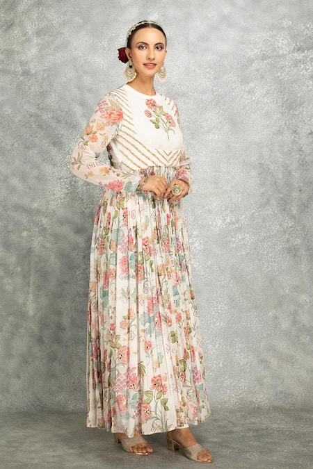 Shop Tanu Malhotra White Georgette, Lycra, Organza Embroidery, Beads Round Mirror Anarkali Set Online at Aza Fashions Shop_Tanu Malhotra_White Georgette, Lycra, Organza Embroidery, Beads Round Mirror Anarkali Set _Online_at_Aza_Fashions