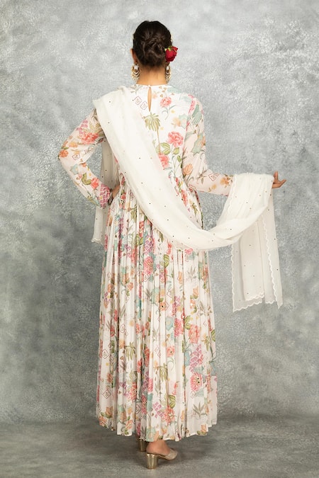 Shop Tanu Malhotra White Georgette, Lycra, Organza Embroidery, Beads Round Mirror Anarkali Set at Aza Fashions Shop_Tanu Malhotra_White Georgette, Lycra, Organza Embroidery, Beads Round Mirror Anarkali Set _at_Aza_Fashions