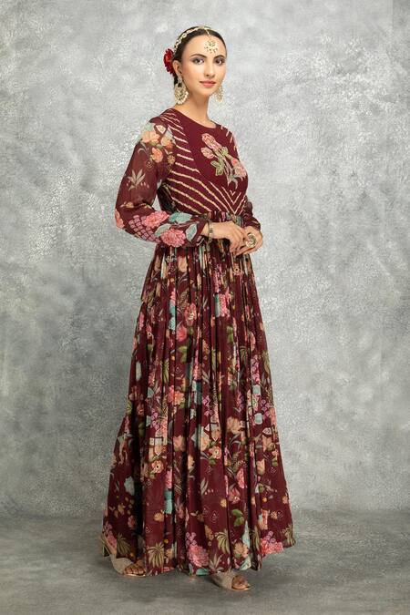 Shop Tanu Malhotra Wine Georgette, Lycra, Organza Beads, Mirrors Embroidered Anarkali Churidar Set Online at Aza Fashions Shop_Tanu Malhotra_Wine Georgette, Lycra, Organza Beads, Mirrors Embroidered Anarkali Churidar Set _Online_at_Aza_Fashions