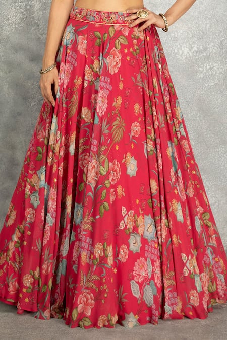 Tanu Malhotra Pink Georgette, Organza Embroidery, Mirrors Floral Print Lehenga Set at Aza Fashions Tanu Malhotra_Pink Georgette, Organza Embroidery, Mirrors Floral Print Lehenga Set _at_Aza_Fashions