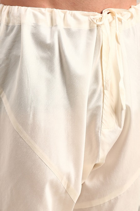 Shop_Mayank Modi - Men_Ivory Silk, Bamboo Embroidery Thread Sherwani And Churidar Set For Kids