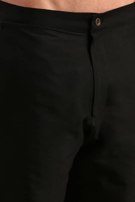 Shop_Mayank Modi - Men_Black Chanderi Sequins, Embroidery Floral Sherwani And Churidar Set For Kids