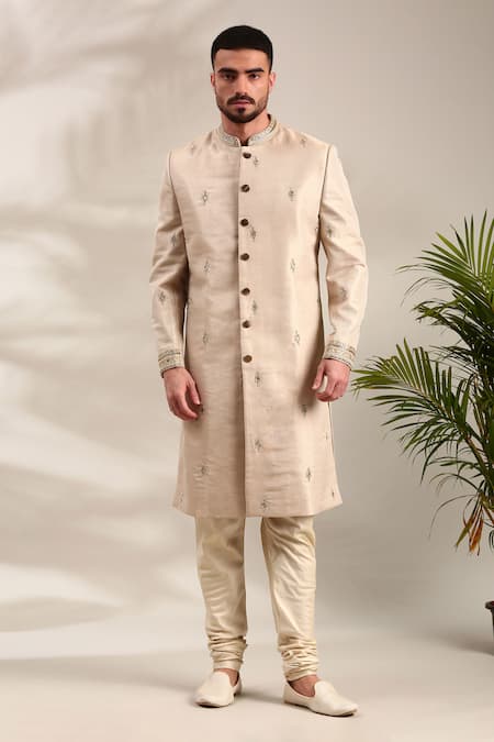 Mayank Modi - Men Mirror & Thread Embroidered Sherwani Set 