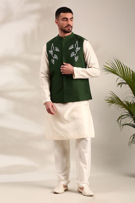 Mayank Modi - Men Thread Embroidered Bundi Kurta Set 