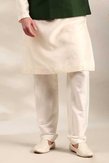 Shop_Mayank Modi - Men_Green Silk, Cotton Embroidery Floral Thread Bundi Set For Kids_Online_at_Aza_Fashions