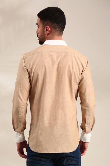Shop_Mayank Modi - Men_Beige Cotton Geometric Pattern Shirt _at_Aza_Fashions