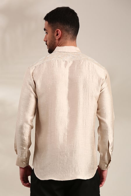 Mayank Modi - Men Cream Solid Bemberg Silk Shirt For Kids