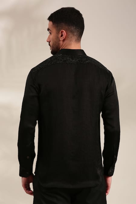 Mayank Modi - Men Floral Embellished Black Shirt For Kids