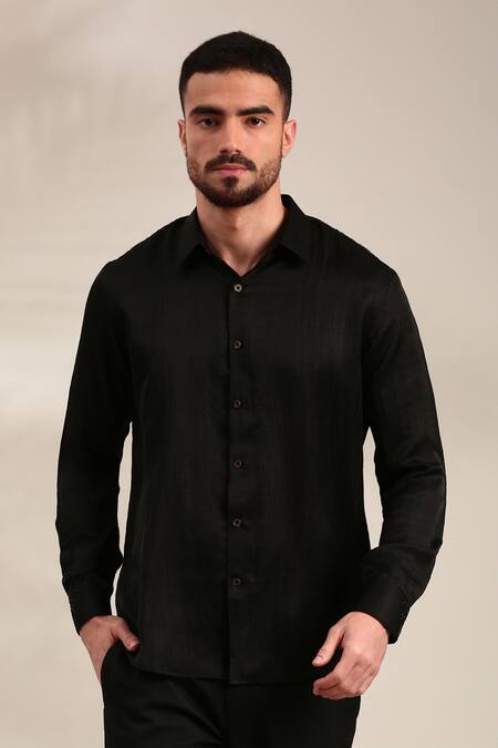 Mayank Modi - Men_Black Silk Embroidery Floral Embellished Shirt For Kids_Online_at_Aza_Fashions