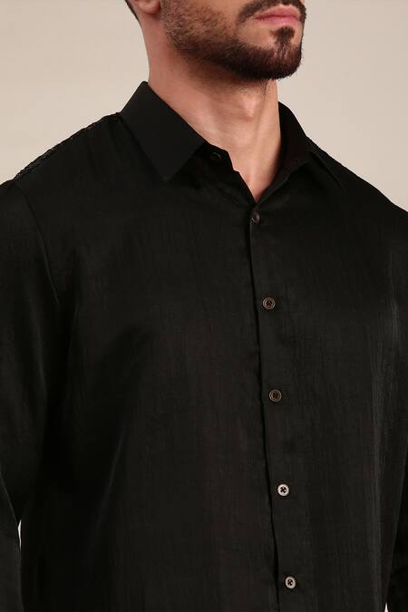 Buy_Mayank Modi - Men_Black Silk Embroidery Floral Embellished Shirt For Kids_Online_at_Aza_Fashions