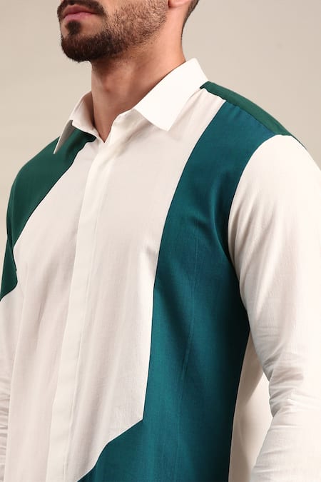 Buy_Mayank Modi - Men_Blue Cotton Geometric Pattern Malai Shirt For Kids_Online_at_Aza_Fashions