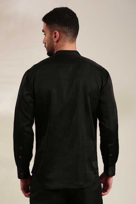 Mayank Modi - Men Floral Embroidered Black Shirt For Kids