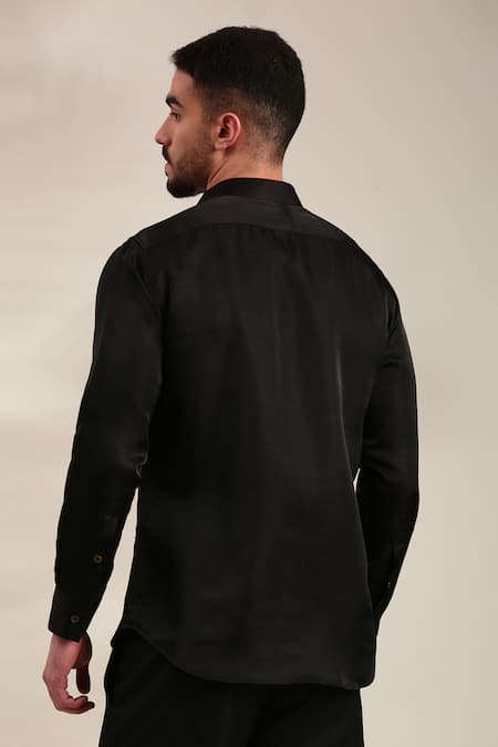 Shop_Mayank Modi - Men_Black Beads Embroidered Front Shirt _at_Aza_Fashions