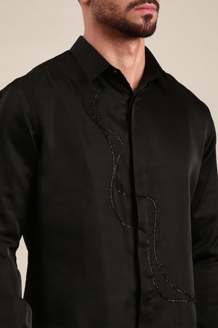 Mayank Modi - Men_Black Beads Embroidered Front Shirt _Online_at_Aza_Fashions