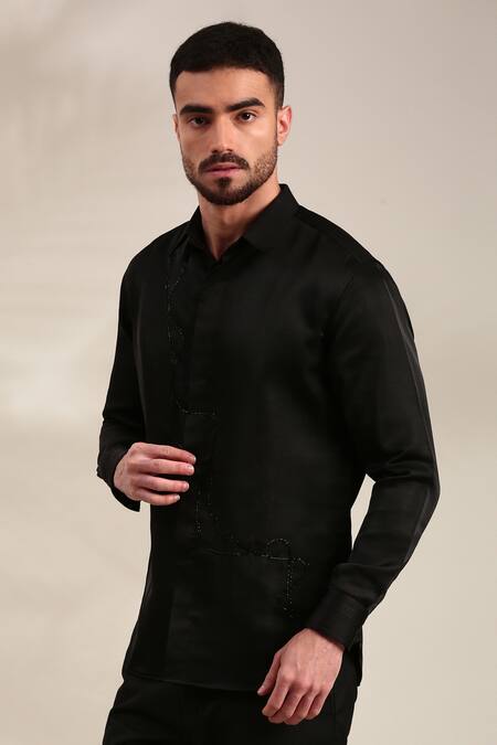 Buy_Mayank Modi - Men_Black Beads Embroidered Front Shirt _Online_at_Aza_Fashions