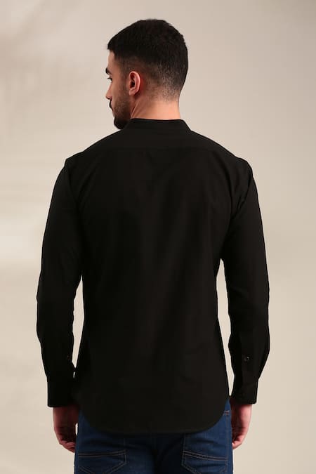 Shop_Mayank Modi - Men_Black Cotton Geometric Panel Shirt _at_Aza_Fashions