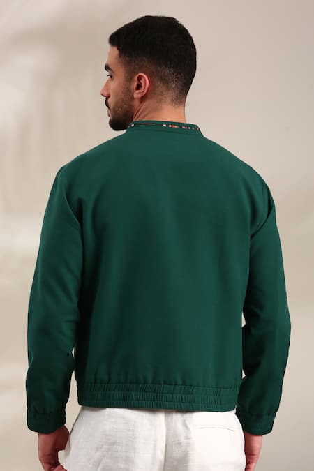 Shop_Mayank Modi - Men_Blue Cotton Front Pocket Bomber Jacket _at_Aza_Fashions