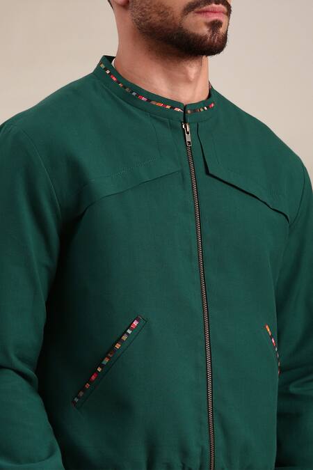 Buy_Mayank Modi - Men_Blue Cotton Front Pocket Bomber Jacket _Online_at_Aza_Fashions