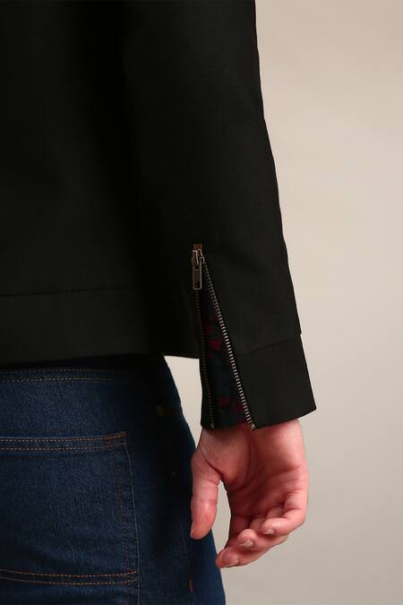 Buy Mayank Modi - Men Black Cotton, Linen Floral Print Collar Bomber Jacket Online at Aza Fashions Buy_Mayank Modi - Men_Black Cotton, Linen Floral Print Collar Bomber Jacket _Online_at_Aza_Fashions