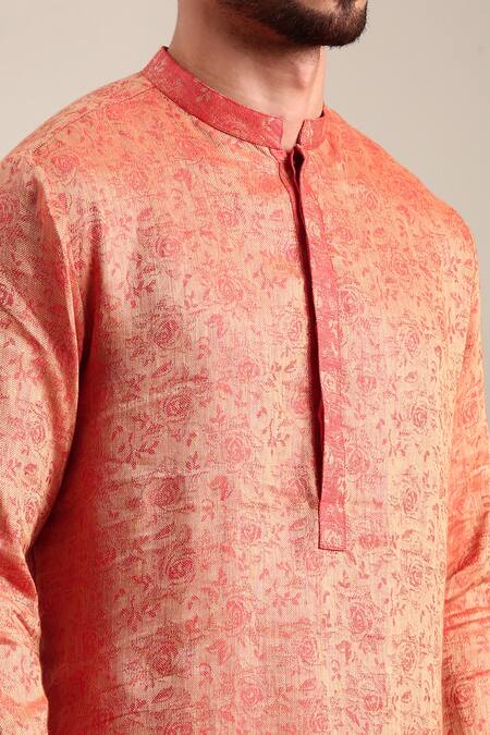 Buy Mayank Modi - Men Orange Linen Embroidery Floral Woven Straight Kurta With Churidar Online at Aza Fashions Buy_Mayank Modi - Men_Orange Linen Embroidery Floral Woven Straight Kurta With Churidar_Online_at_Aza_Fashions