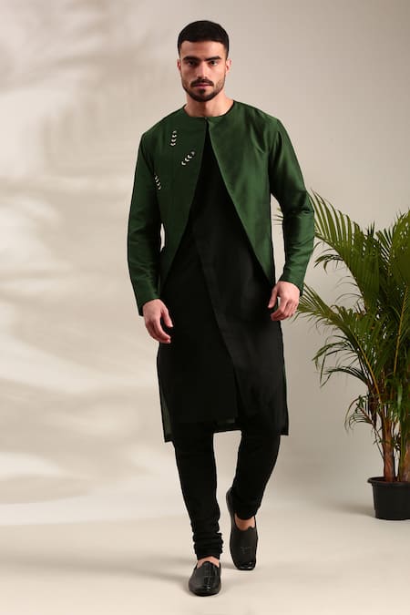 Mayank Modi - Men Attached Jacket Straight Kurta With Churidar 