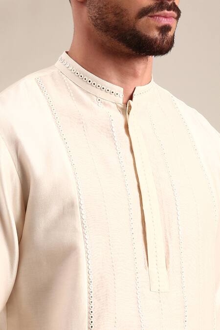 Buy_Mayank Modi - Men_Ivory Chanderi Mirrors Embellished Kurta Set For Kids_Online_at_Aza_Fashions