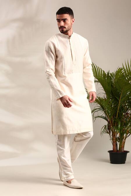 Mayank Modi - Men_Ivory Chanderi Mirrors Embellished Kurta Set For Kids_at_Aza_Fashions