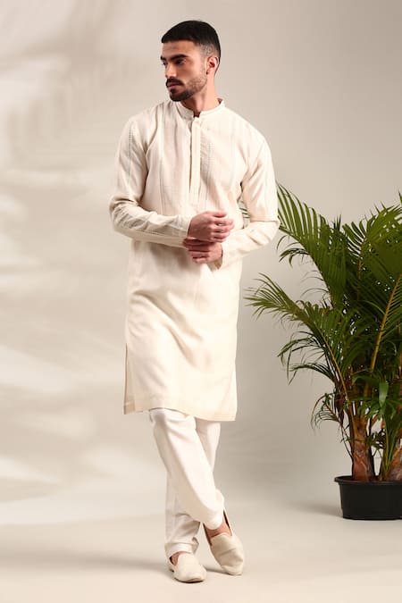 Buy_Mayank Modi - Men_Ivory Chanderi Mirrors Embellished Kurta Set For Kids