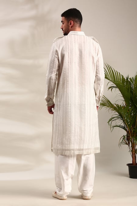Mayank Modi - Men Ivory Sequin Embellished Pathani Set For Kids