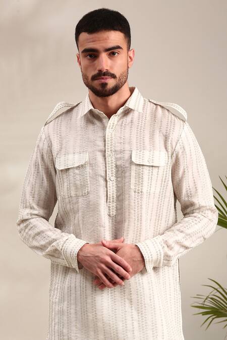 Mayank Modi - Men_Ivory Chanderi Sequins Embellished Pathani Set For Kids_Online_at_Aza_Fashions