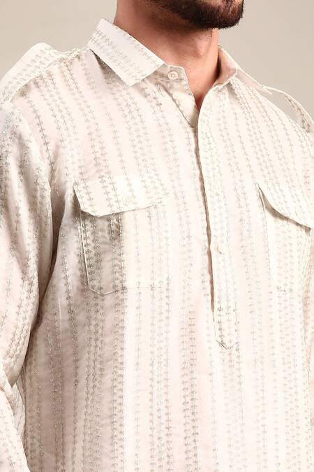 Buy_Mayank Modi - Men_Ivory Chanderi Sequins Embellished Pathani Set For Kids_Online_at_Aza_Fashions