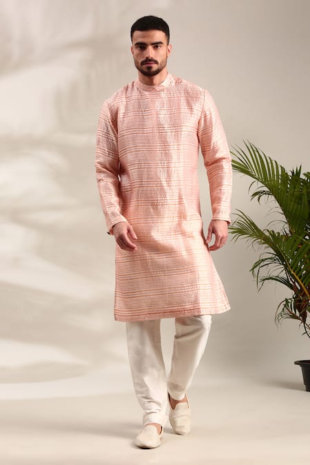 Mayank Modi - Men Stripe Pattern Kurta With Pant 